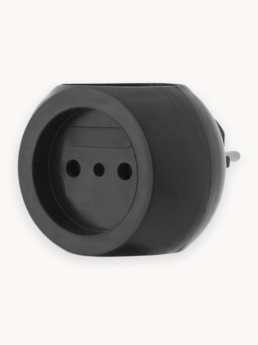 Тройник Электрический(разветвитель), 3 гнезда, Черный, без заземления, 6А,220вт.