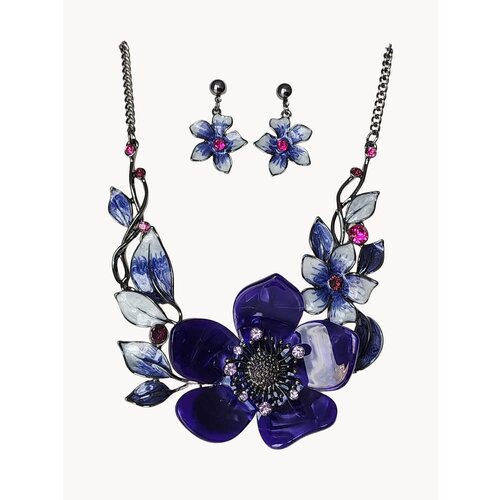 Комплект бижутерии серьги колье стекло эмаль размер кольецепочки 50 см голубой 2910₽