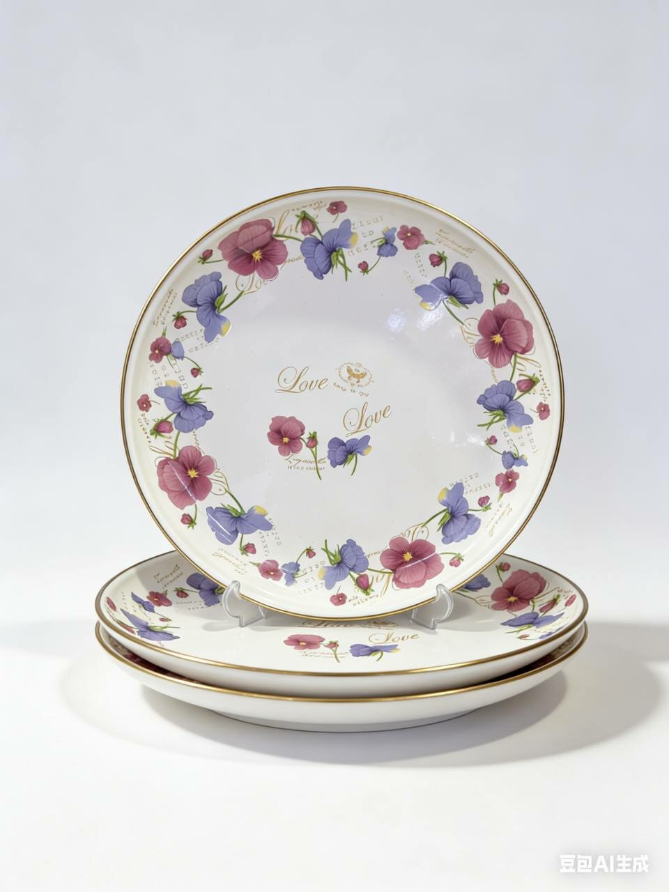 Эмалированное круглое блюдо "Анютины глазки" диаметром 36 см, белый