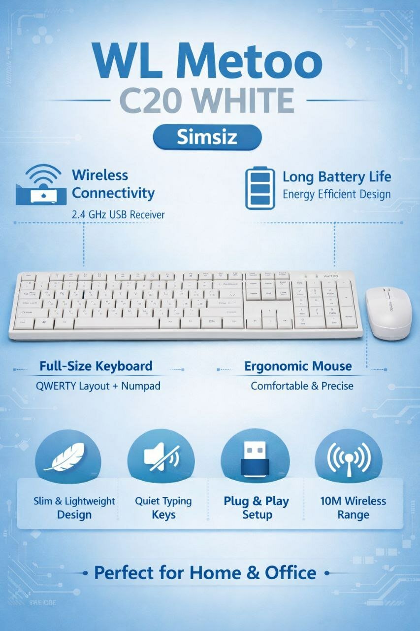 Комплект клавиатуры и мыши Metoo C20, до 15м связи, 104 клавиш