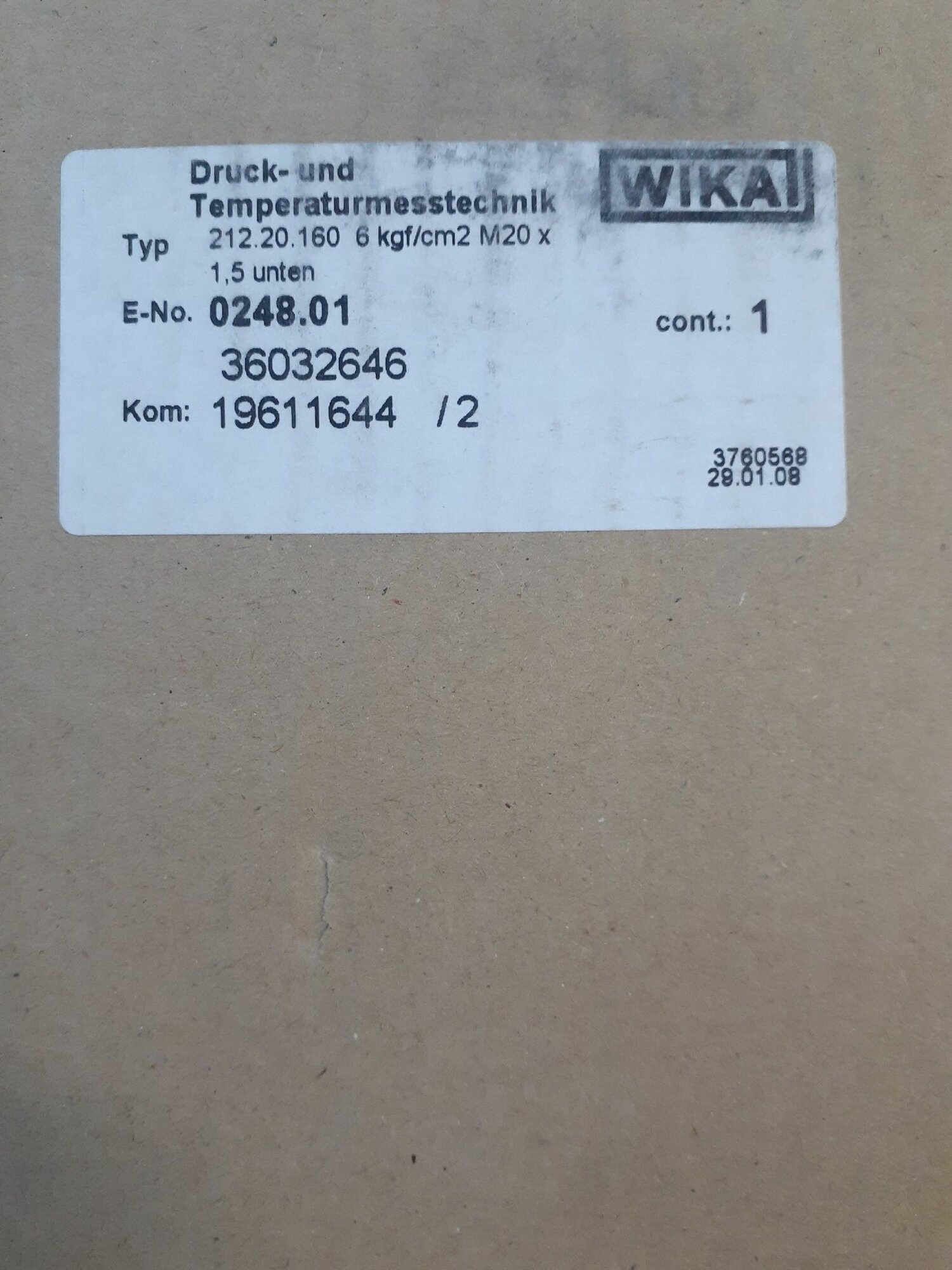 Манометр WIKA 0.6 кгс/см2 - М20 - 160мм - кл.1.0- 2008г — фото 1