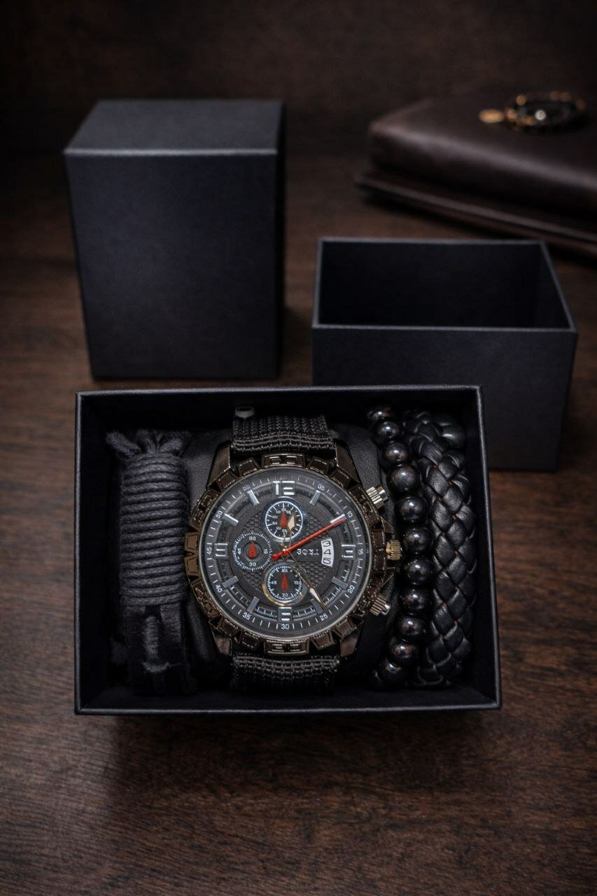 Подарочный набор для мужчин, часы и браслеты