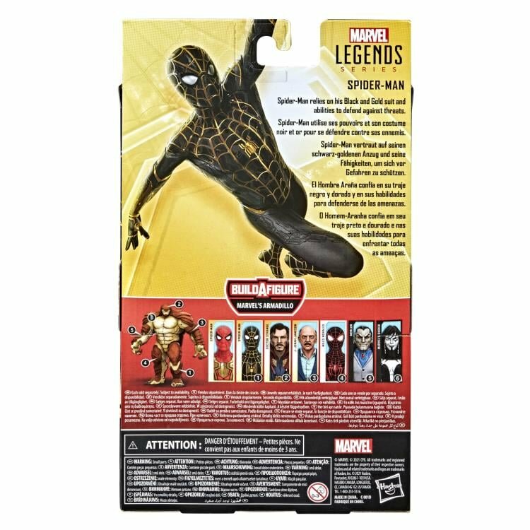 Marvel Legends Spider-Man: No Way Home Black&Gold Suit, 15,24 см, аксессуары, Armadillo BAF — фото 1