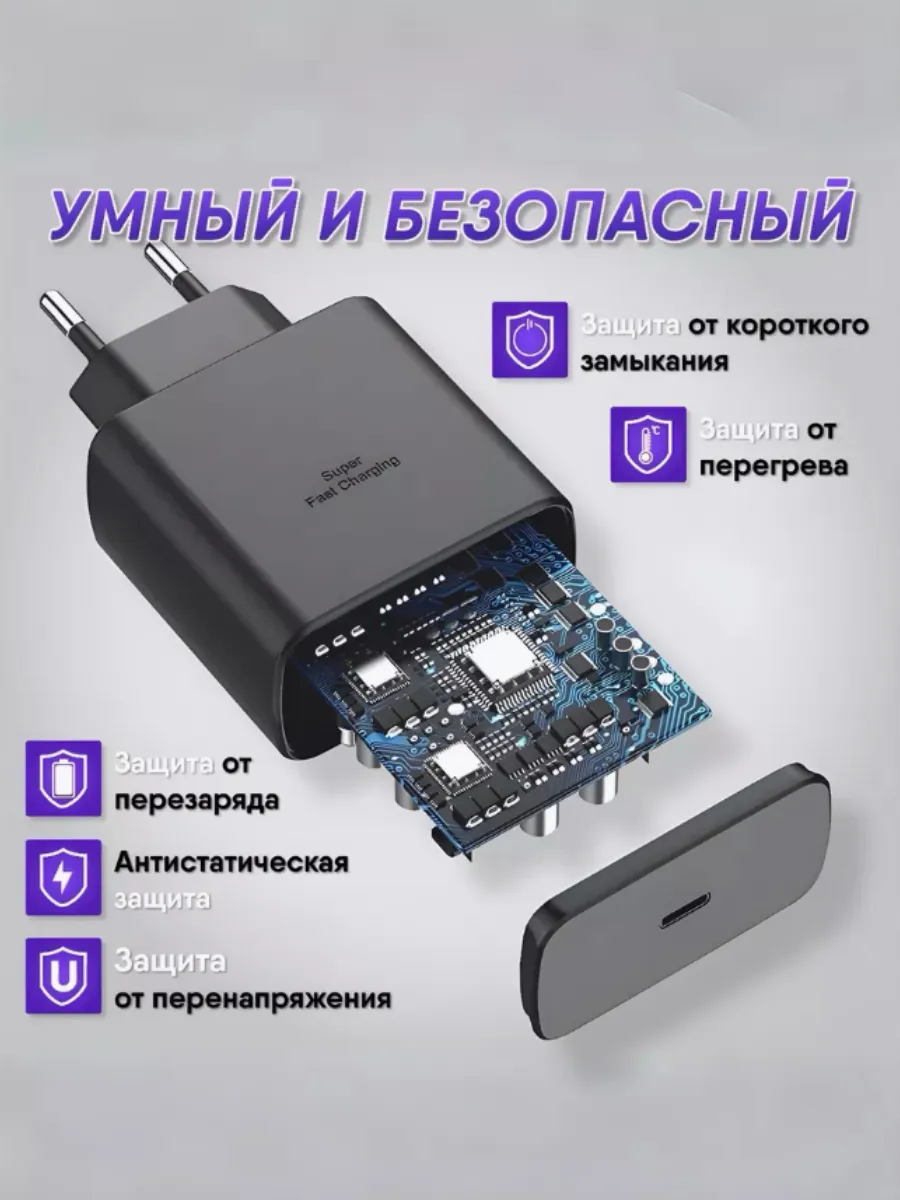 Быстрая зарядка Type-C Samsung 45W с кабелем, адаптер питания USB-C — фото 1