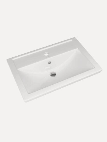 Изображение товара Мебельная раковина Kirovit Фостер 70 накладная, подвесная, фарфоровая, со встроенным сливом-переливом, белая, раковина для ванной, прямоугольная
