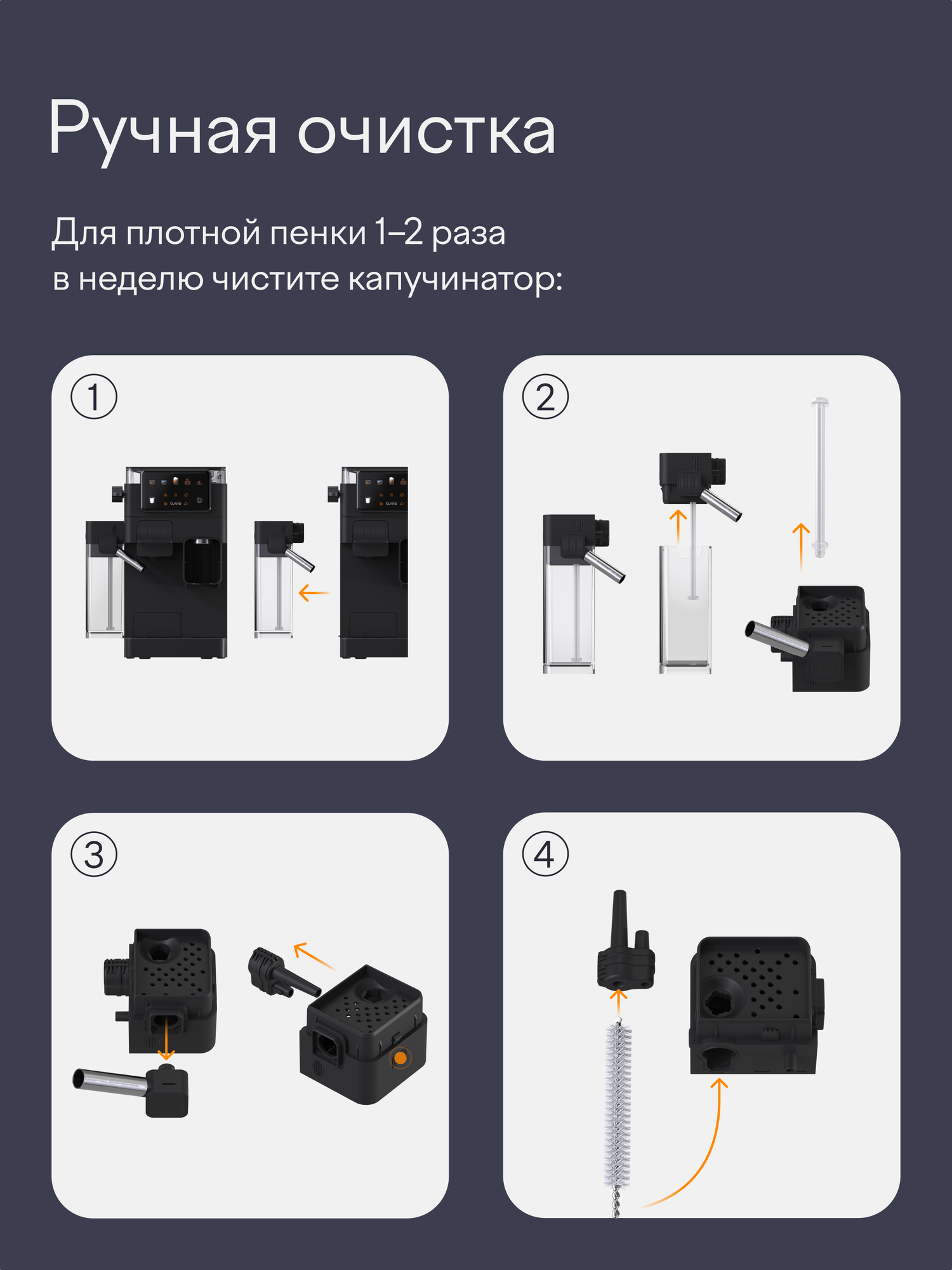 Кофеварка с кофемолкой, автоматическим капучинатором для молотого кофе и капсул Tuvio TCM09EA, серая — фото 12