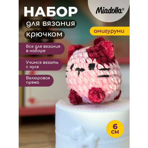 фото Набор для вязания крючком игрушки (велюр) "miadolla" amg-mn-0160 розовый котик