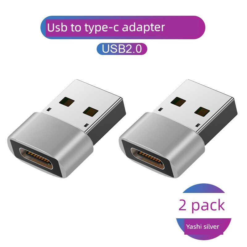 Адаптер USB-C к USB-A для iPhone и Huawei, серебристый цвет с набором из 2 шт.