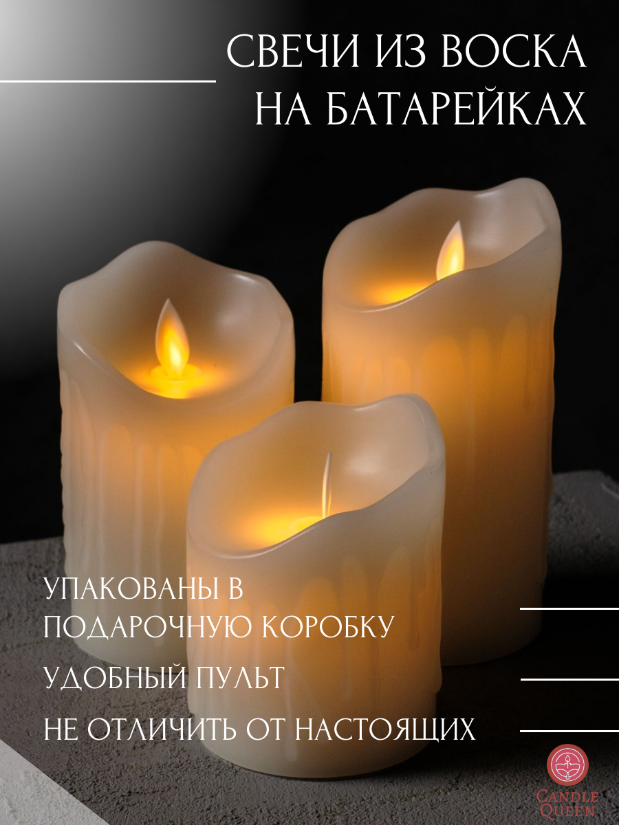 Светодиодные электрические восковые LED свечи (комплект из 3-х штук) на батарейках R3SC153