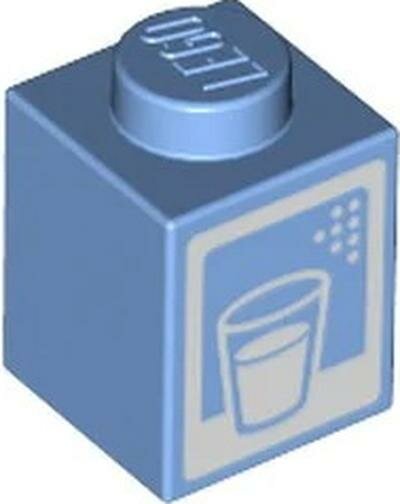 Деталь Lego 3005pb044 Brick 1 x 1 with White Glass Outline, Drink, and Border Pattern (Milk Carton)