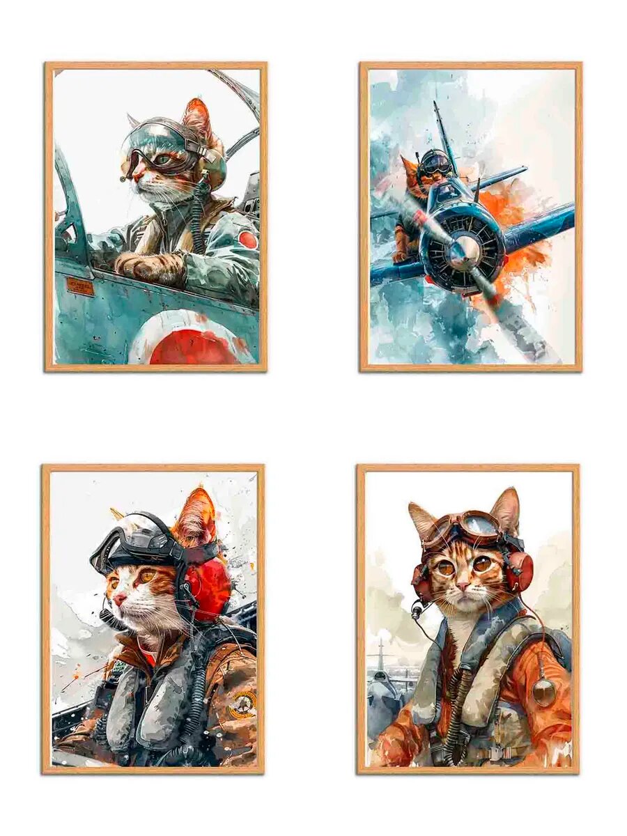 Японская кошка бобтейл Пилот, 4 Плаката, 30x21см