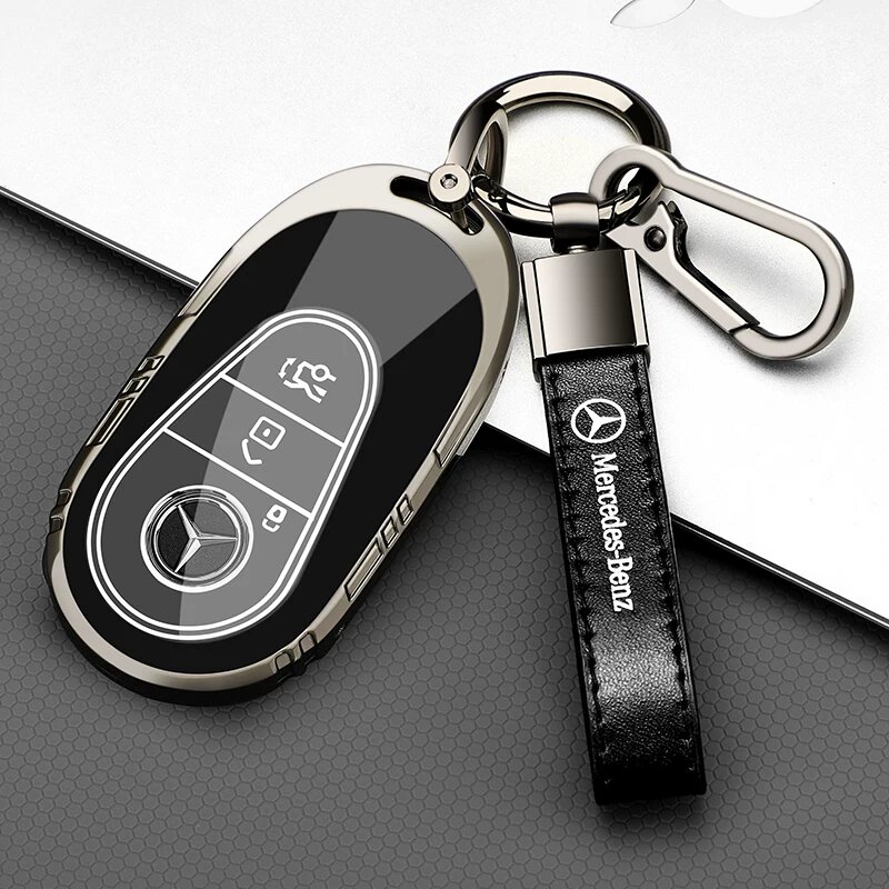 Чехол для ключа Mercedes-Benz Стиль C, Черный с кожаным шнуром Защитный чехол