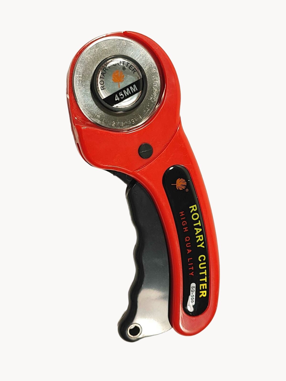 Нож раскройный дисковый. Роликовый нож с рукояткой для ткани, бумаги, кожи + 5 лезвий. Диаметр лезвия 45 мм. Красный