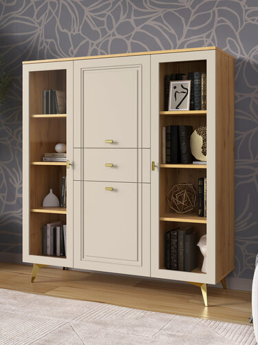 Изображение товара Шкаф-витрина Кураж Вега Сапфир распашной низкий 140,4х42,4х146 кремовый со стеклом