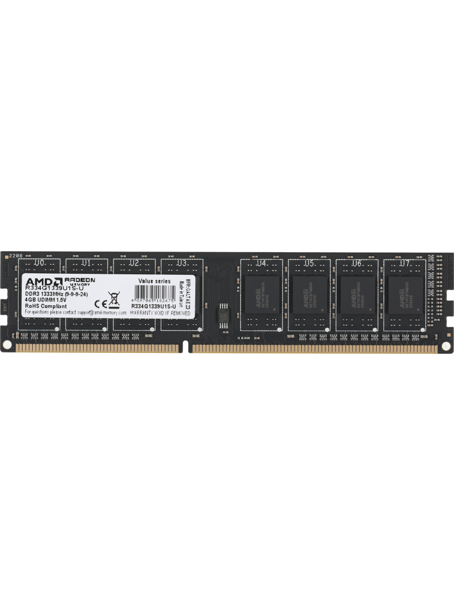 Память DDR3 4GB 1333MHz AMD R334G1339U1S-U R3 Value RTL PC3-10600 CL9 DIMM 240-pin 1.5В RTL