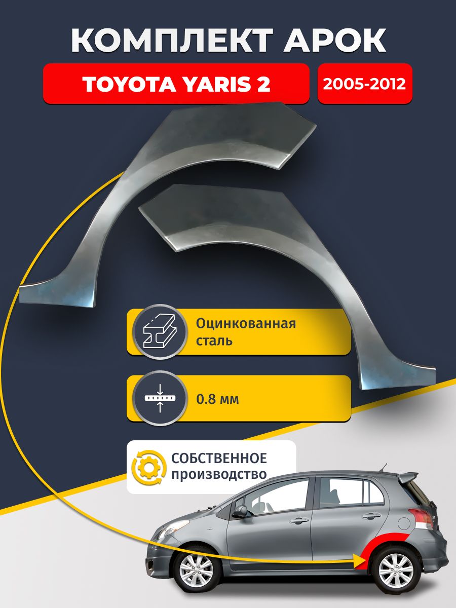 Toyota Yaris 2 2005-2012 хэтчбек 5 дв. Комплект задних арок 2шт (задние арки Тойота Ярис). Оцинкованная сталь 0,8 мм.