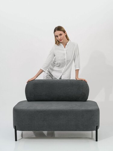 Изображение товара Диван KamicoHome Como, 118 см х 62 см х 77 см, прямой, искусственный велюр, темно-серый