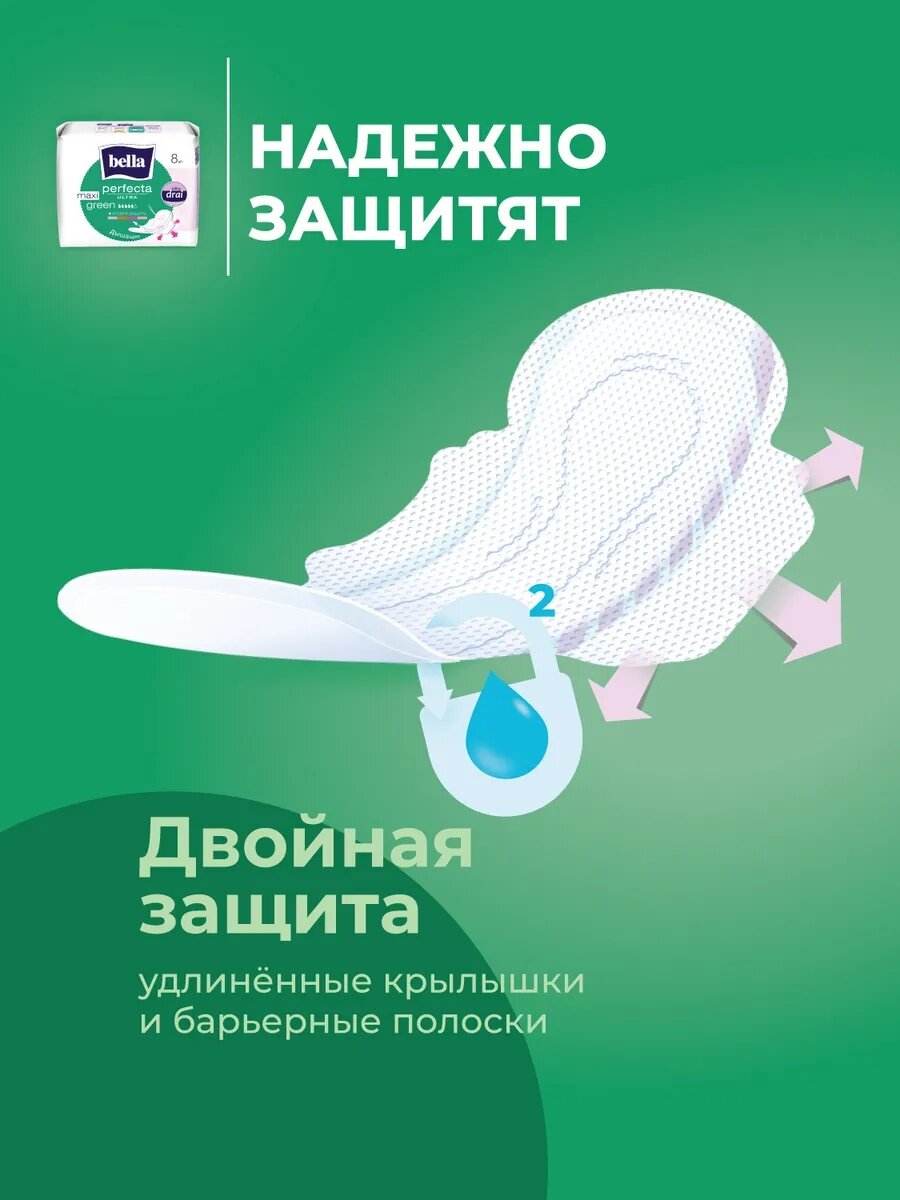 Прокладки perfecta Maxi green удлиненные сеточка 8 шт. — фото 1