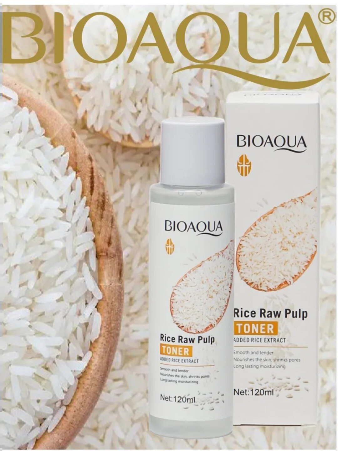 Увлажняющий тонер для лица Bioaqua Rice RAW Pulp, с экстрактом белого риса, 120