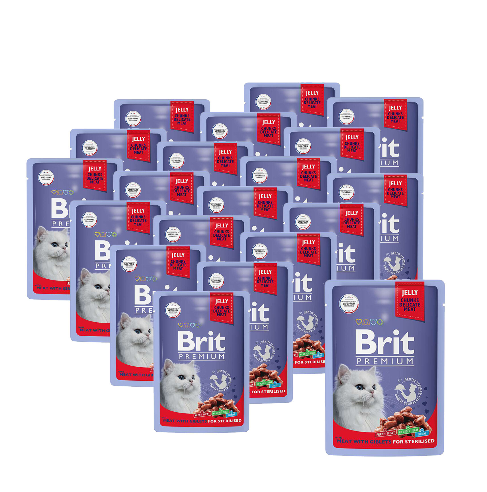 BRIT PREMIUM, Пауч для взрослых стерилизованных кошек, Мясное ассорти с потрошками в желе, 85г x 20 шт.