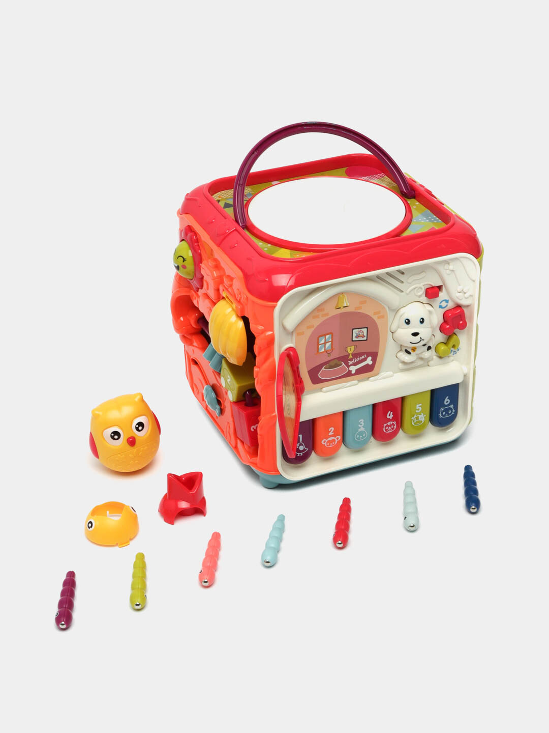 Развивающий игровой многофункциональный бизиборд центр Мегакуб, 20 * 20 * 20 см, свет, звук