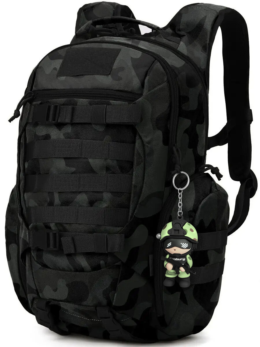 Рюкзак мужской тактический для походов 30 литров черный камуфляж