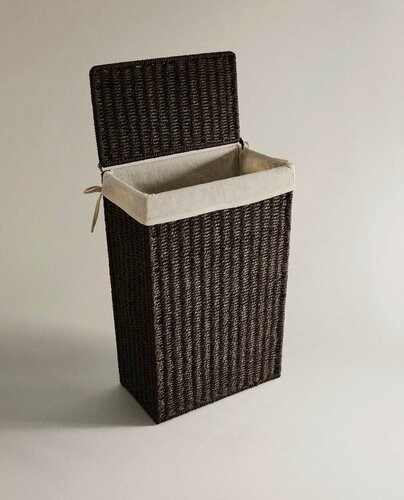 Изображение товара Корзина для белья ZARA HOME 7528/049/700, с тканевой подкладкой и ручками, темно-коричневая