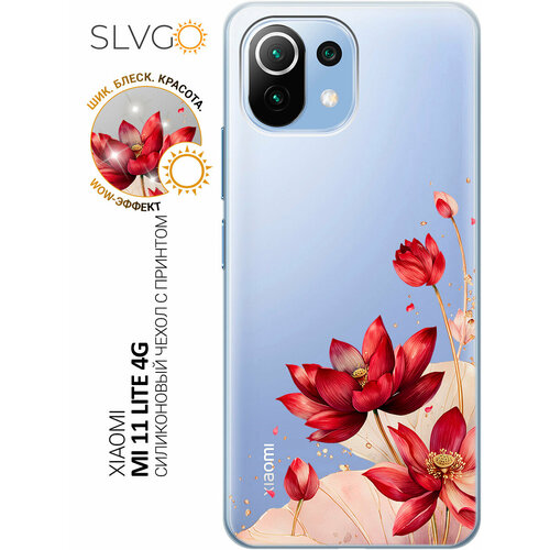 фото Силиконовый чехол на xiaomi mi 11 lite / 11 lite 5g с принтом алые лотосы, trn slvgo