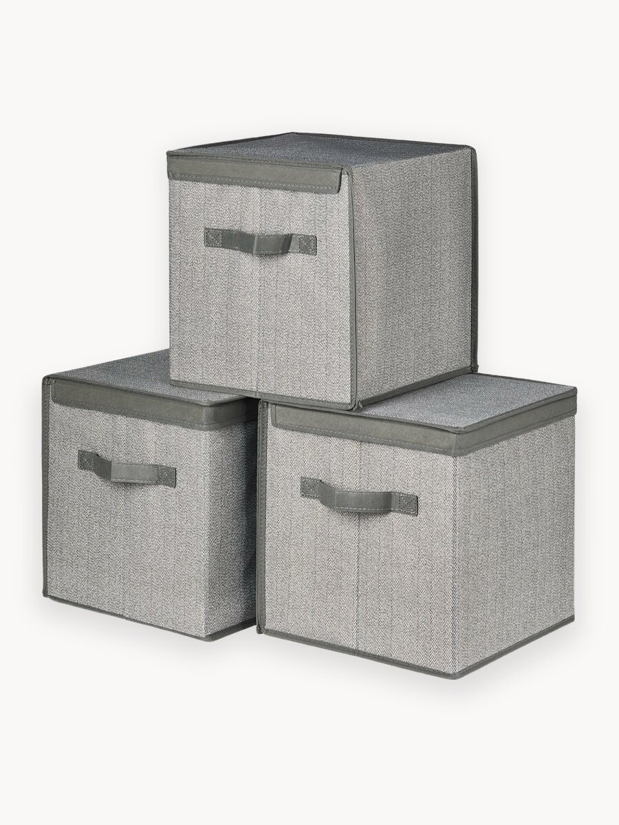 Набор коробок с крышкой 3 шт, ящик, кофр, корзина для хранения вещей "Серый" 30х30х30 см
