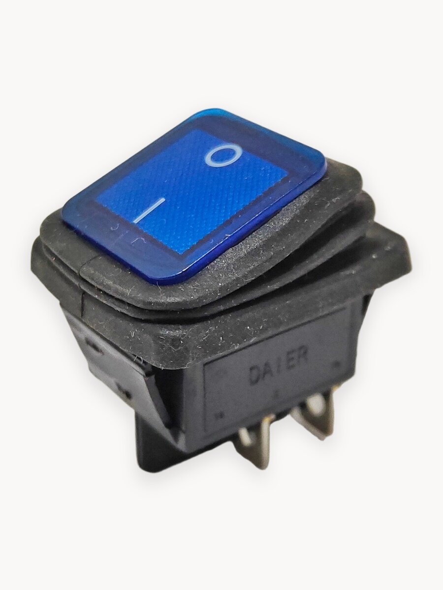 Выключатель клавишный влагозащита подсветка 250V 16А (4с) ON-OFF синий (комплект с клеммами и термоусадкой)