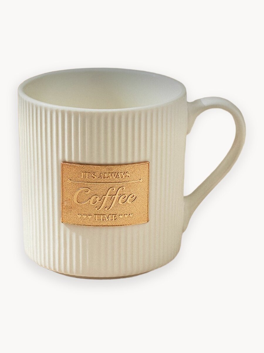 Кружка для чая и кофе фарфоровая с надписью, 385 мл, фарфор, MADAME COCO, белая