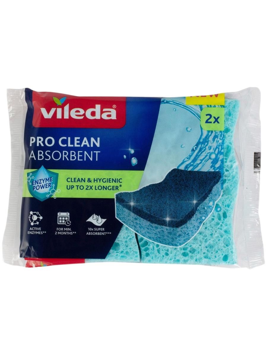 Vileda Губка Pro Clean вискозная с энзимами 12.2х2.5см, 2шт