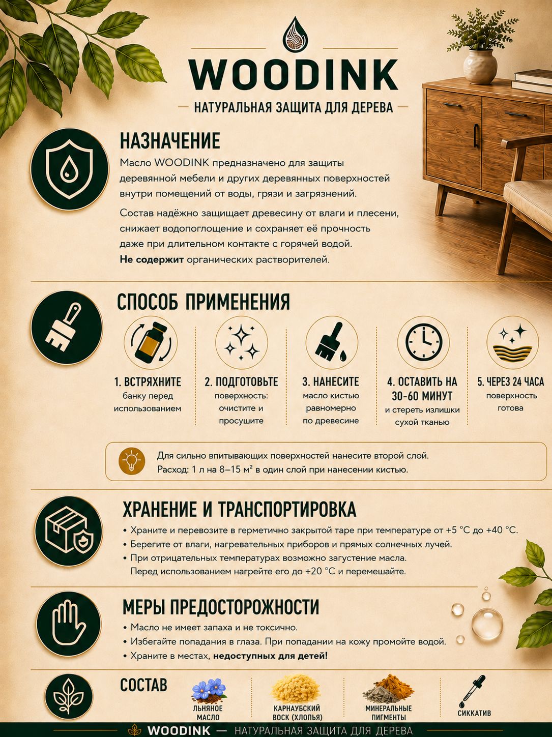 Масло с твердым воском для дерева WOODINK 500 мл, Цвет: Венге — фото 1