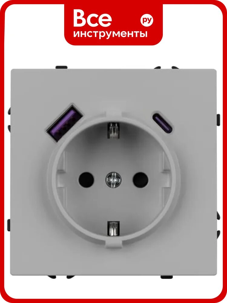 Розетка Arlight ARL NOBE заземляющий контакт, со шторками с USB тип А+С софт-тач никель SCT-MUAC-SFPL-IS , 1шт 059445(1)