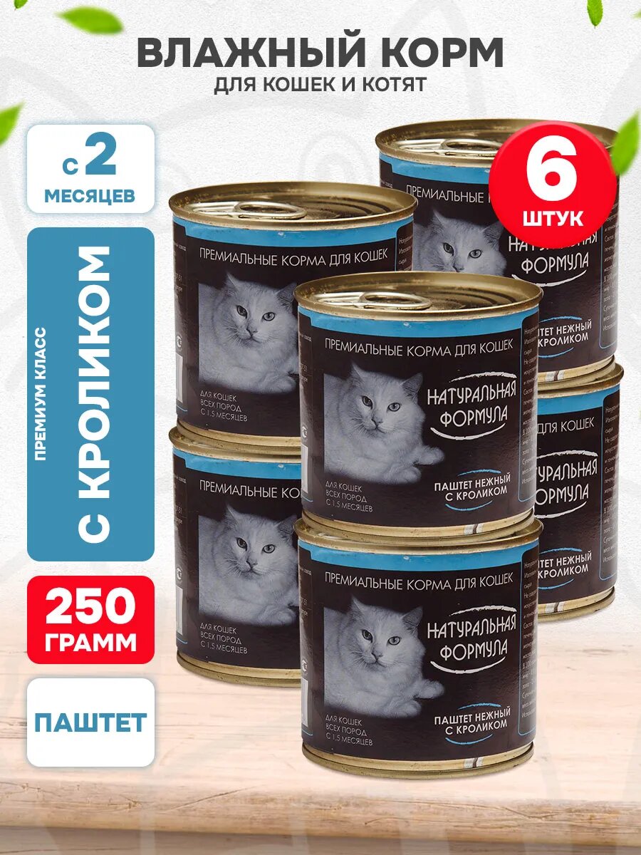 Корм влажный Натуральная Формула для кошек и котят, паштет, кролик, 250 г 6 шт
