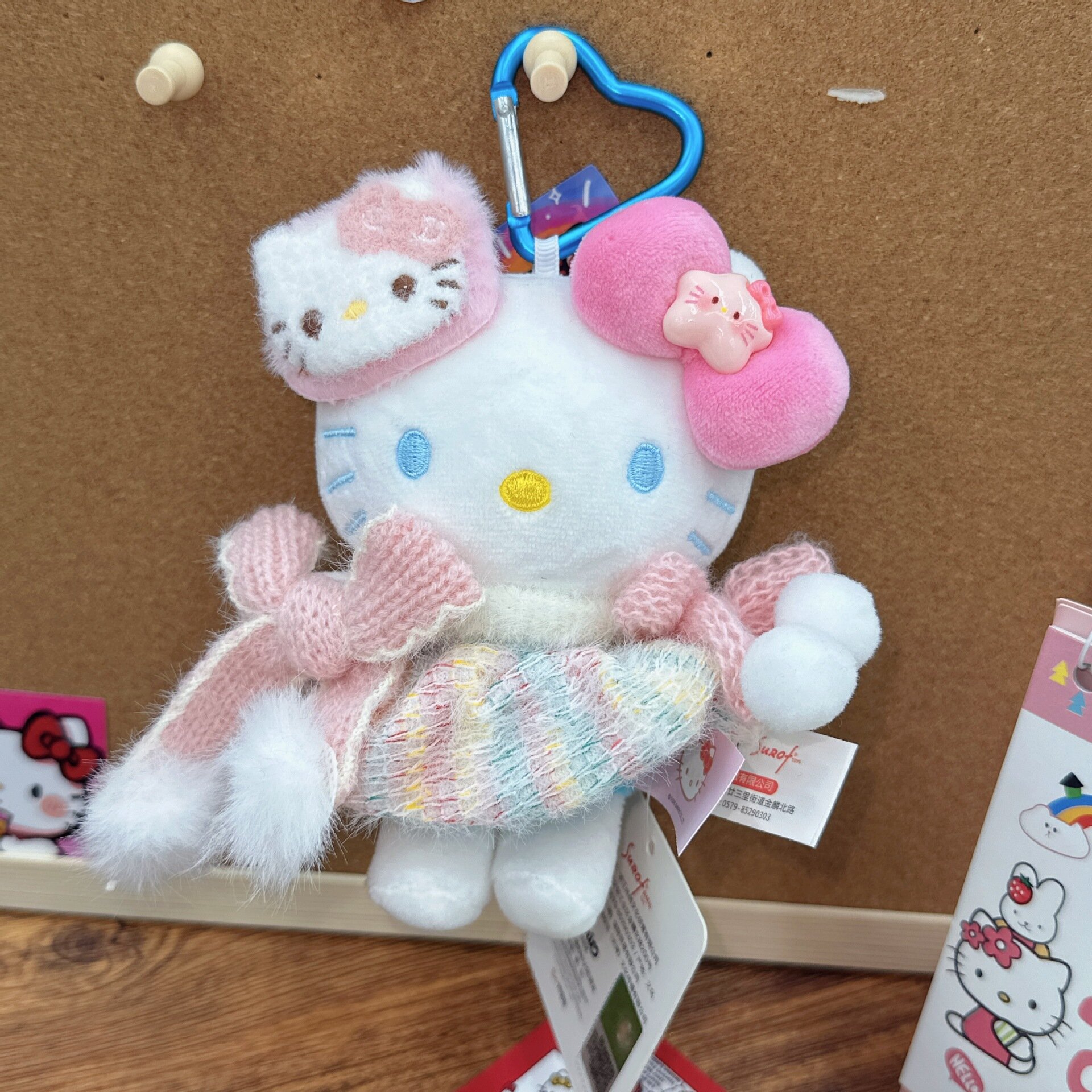 Милый плюшевый брелок Hello Kitty с разноцветное платье бант, мультяшная игрушка-подвеска на сумку