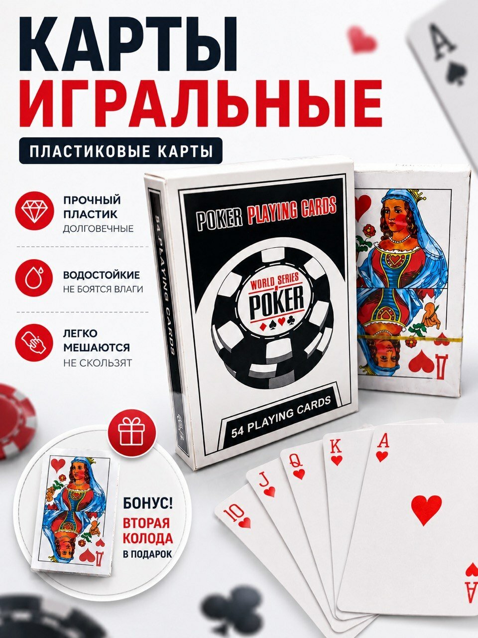 Игральные карты пластиковые 54шт для покера