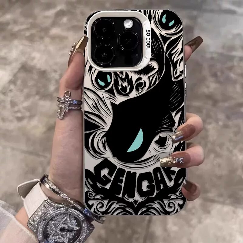 Чехол для iPhone 14 Pro с матовой серебристой отделкой и белым и черным рисунком Монстр-Рыба защитный чехол