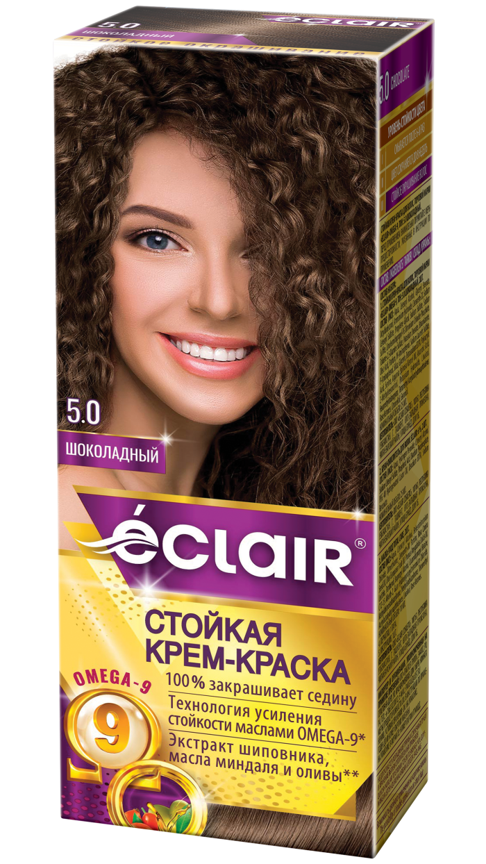 Крем-краска ECLAIR-Omega 5,0 "Шоколадный", с добавлением масел Омега-9, 100 мл,