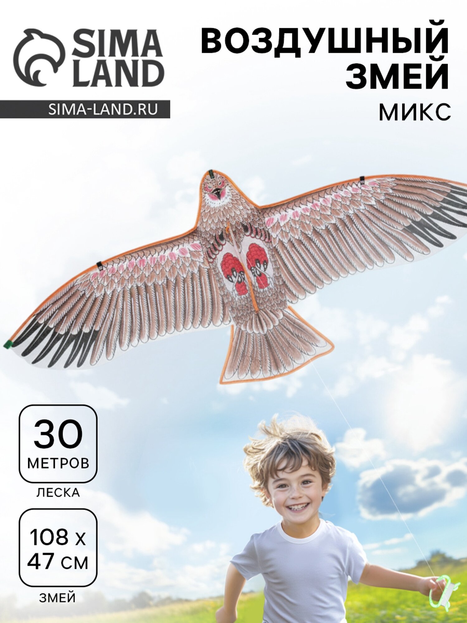 Воздушный змей Funny toys «Орёл в полете», с леской, микс