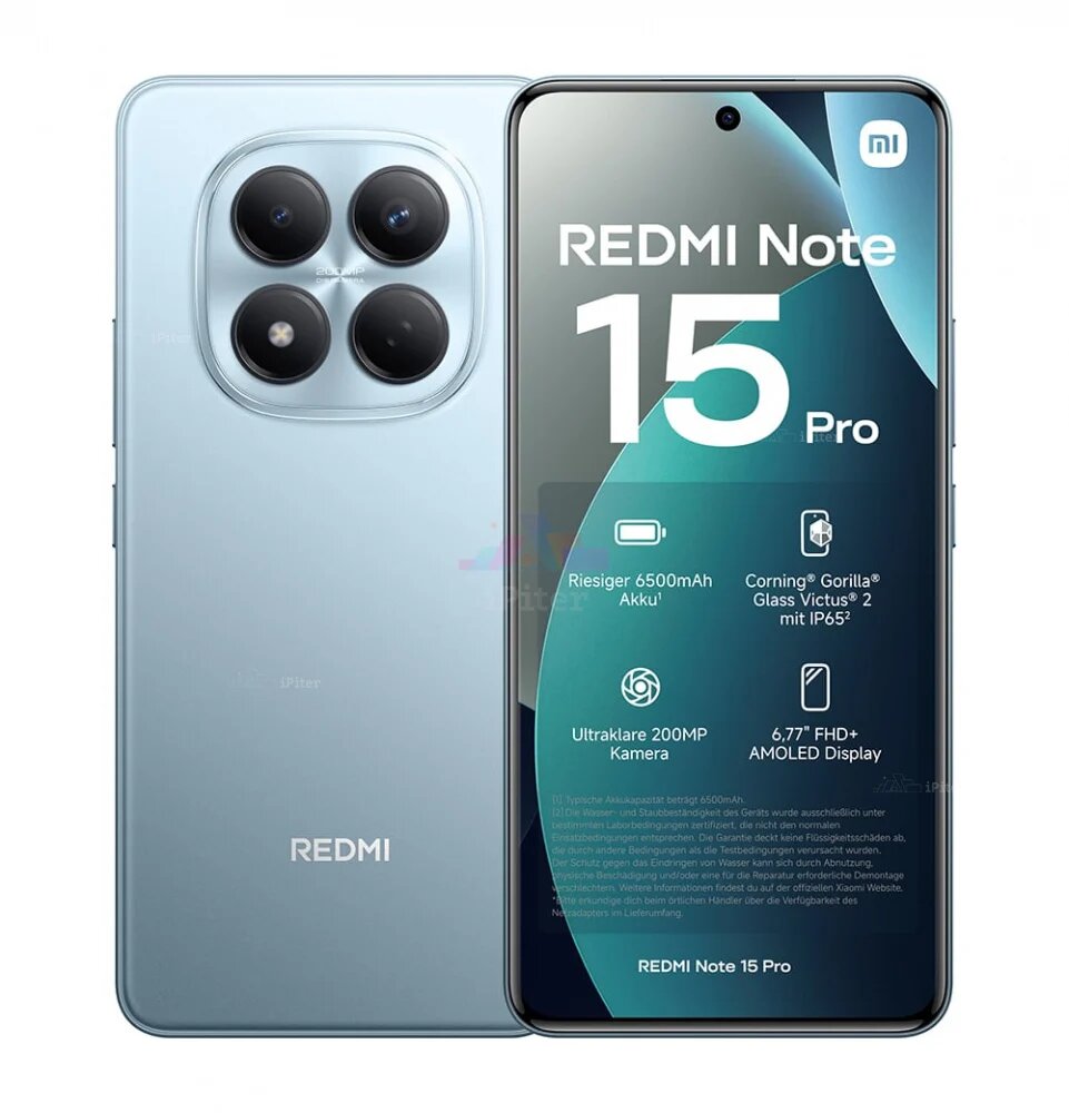Смартфон Xiaomi Redmi Note 15 Pro AMOLED экран, 12ГБ/256ГБ, Glacier Blue