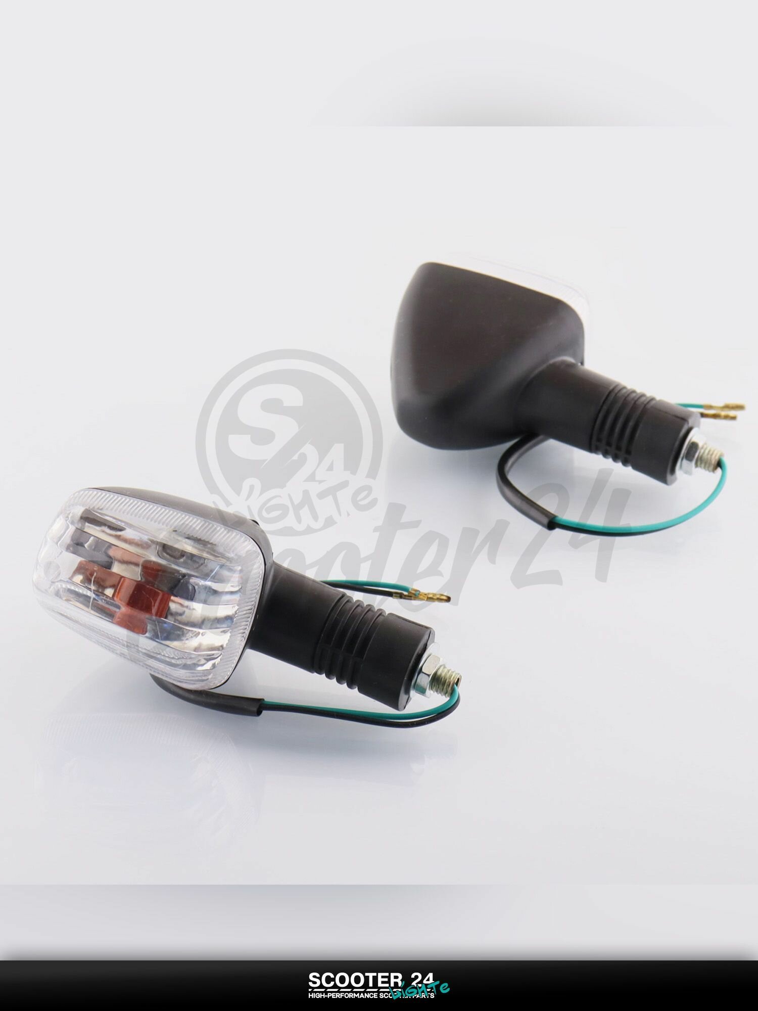 Повороты для мотоцикла, мопеда и скутера орион (черные, белое стекло) (пара) "JING" (mod.A)