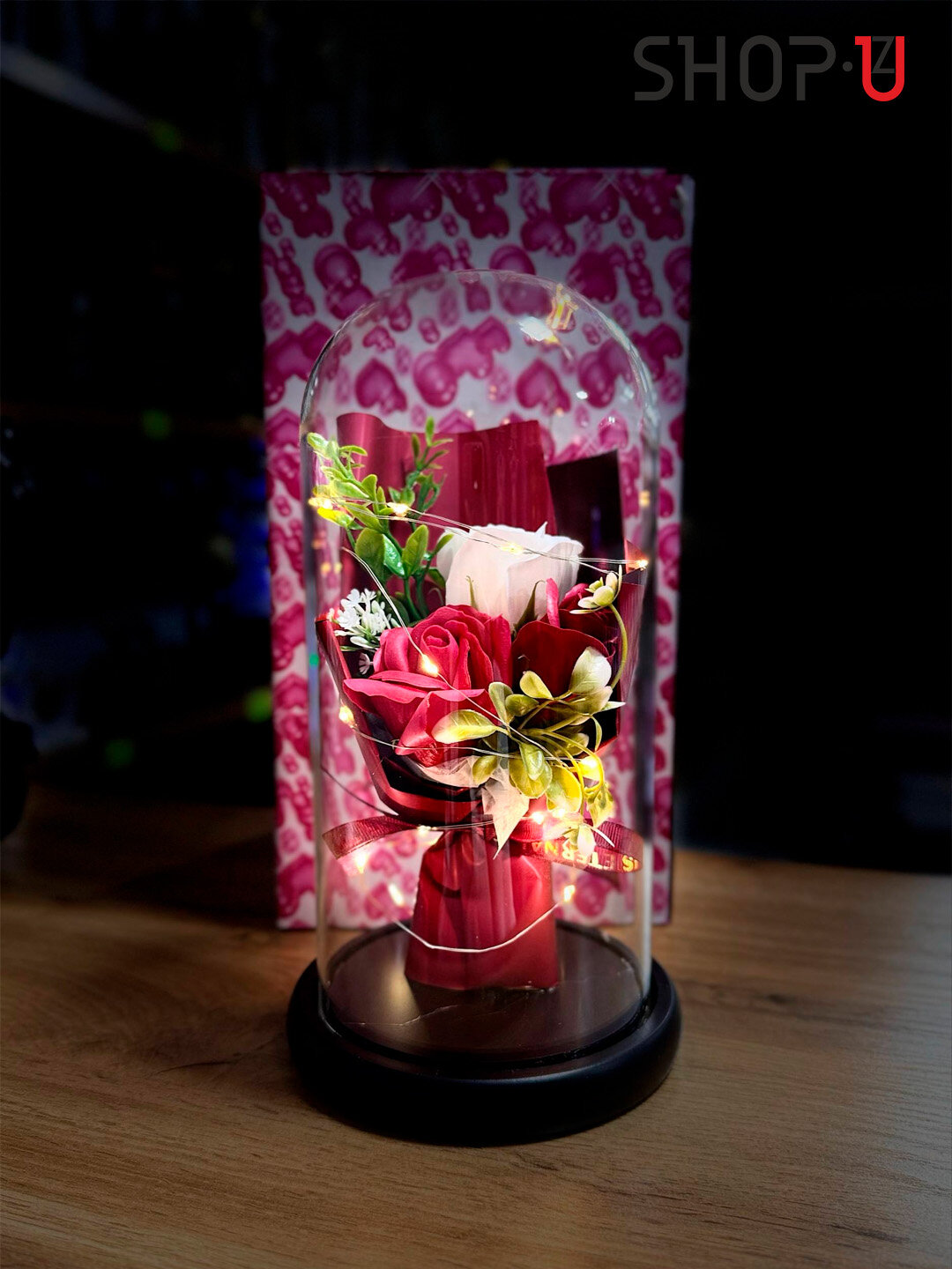 Вечные цветы, Роза под куполом "Красавица и чудовище", LED-подсветка, стиль современный