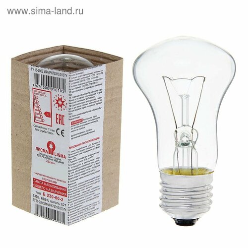 Лампа накаливания Лисма Б E27 мощность 60Вт срок службы 1000ч 125₽