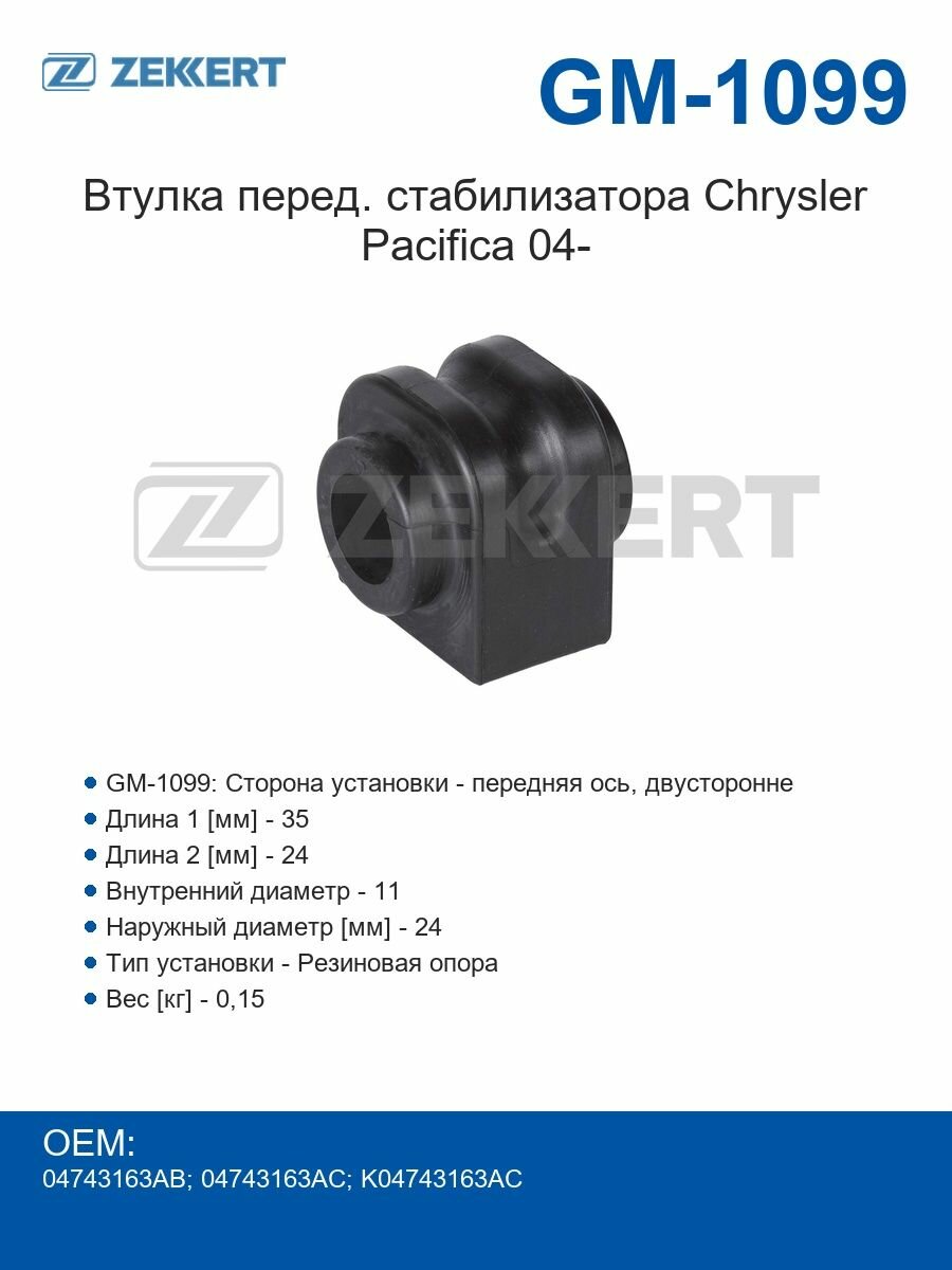 Втулка передняя стабилизатора Chrysler Pacifica с 2004 года.