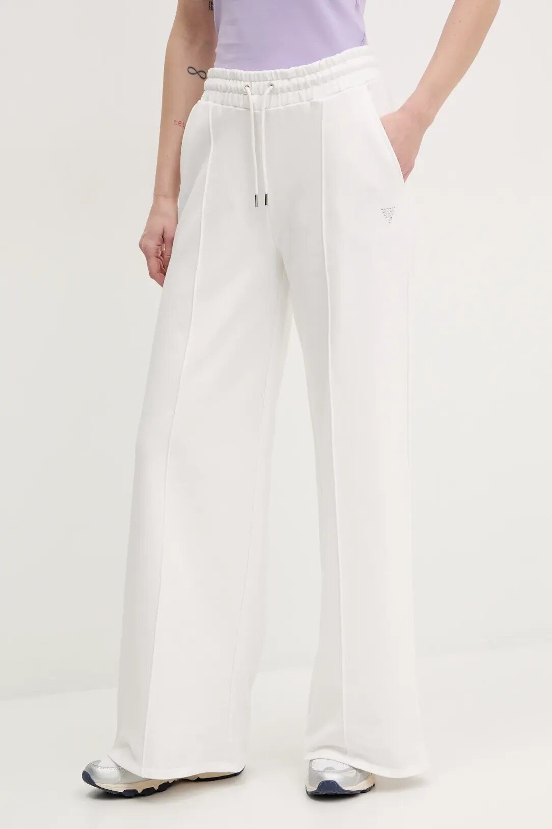 Брюки GUESS Primula Rhinestones Wide Leg P, размер L, белый