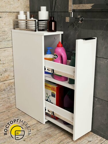 Изображение товара Тумба в ванную "Восторг Мебель", узкая, выдвижная, напольная