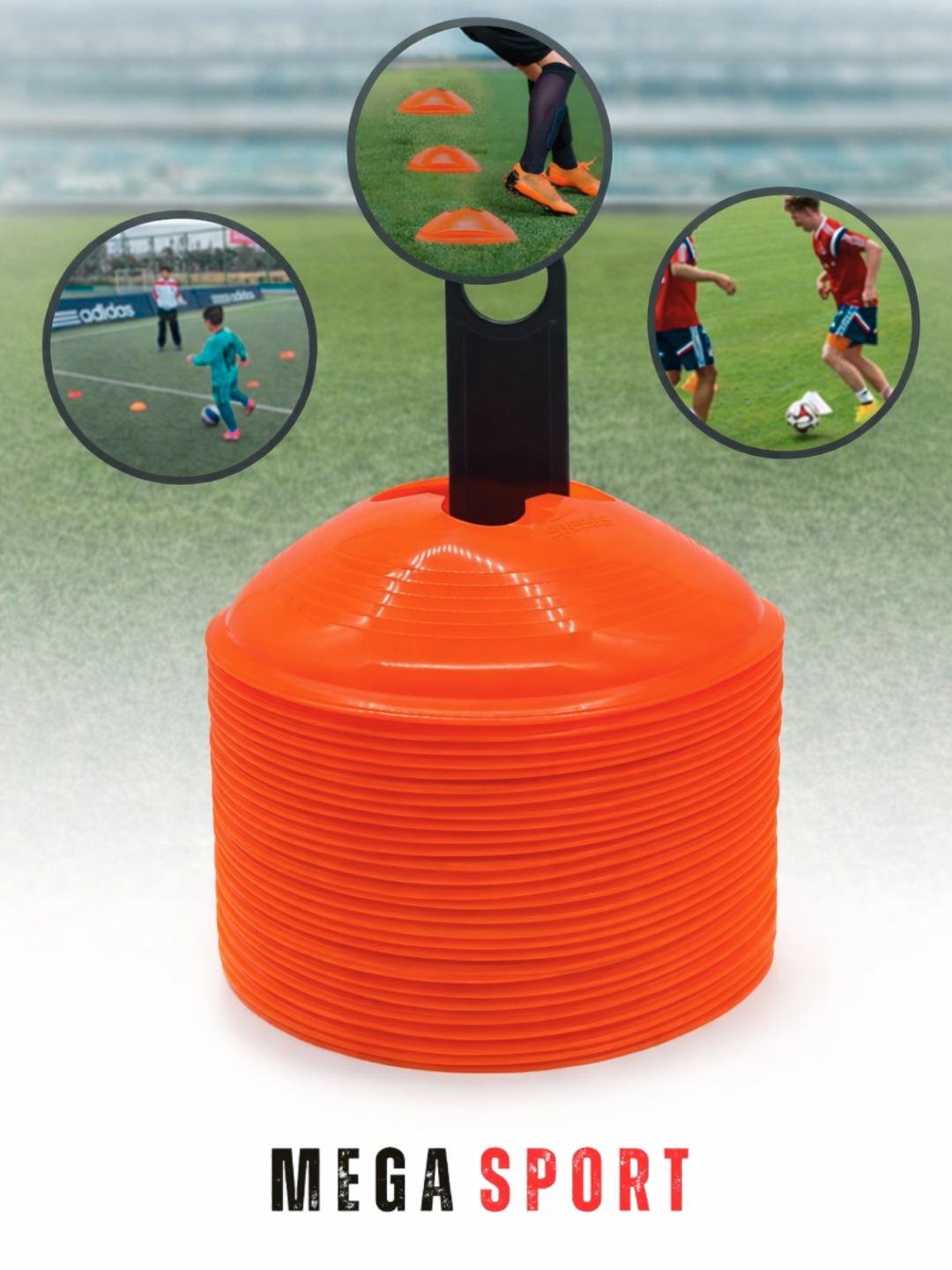 Комплект спортивных фишек 50 шт, конус формы, с чехлом и держателем