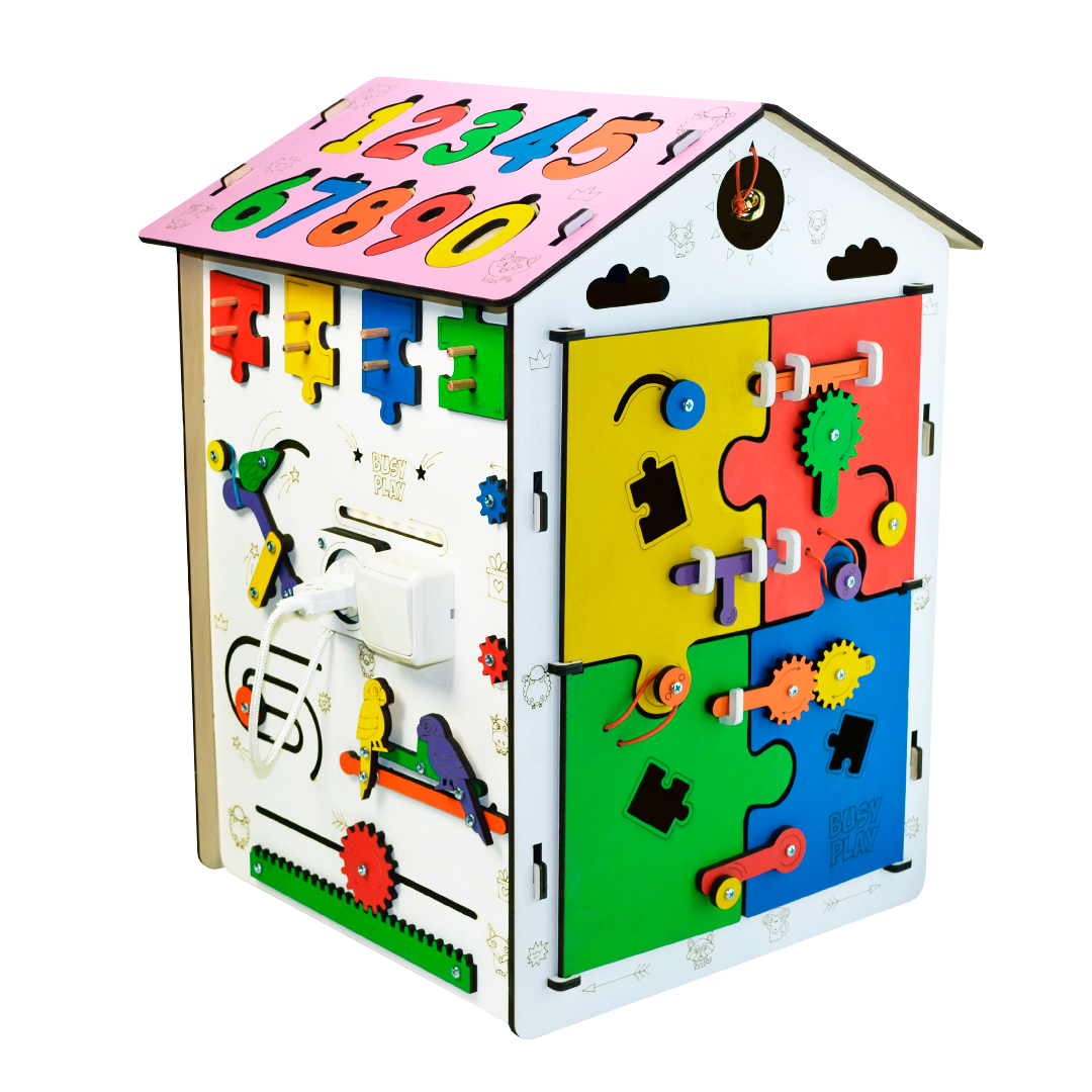 Бизиборд BUSYPLAY "Бизидом", со светом, бело-розовый, 40x55x40 см