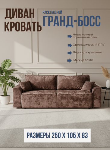 Изображение товара Диван-кровать Гранд-Босс с ящиком для хранения, 250х105х83 см плюш-велюр коричневый